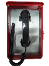 Load image into Gallery viewer, Allen Tel GB59VN02Y-U Outdoor No Dial Phone with 6&#39; Coiled Handset Cord, RED Housing with Stainless Steel Hasp and EMERGENCY Logo (Used)
